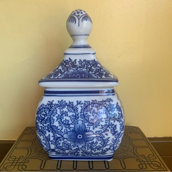 Bombay Blue and White Floral Porcelain Square Canister Jar